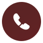 A white telephone handset icon is centered on a dark red circular background.